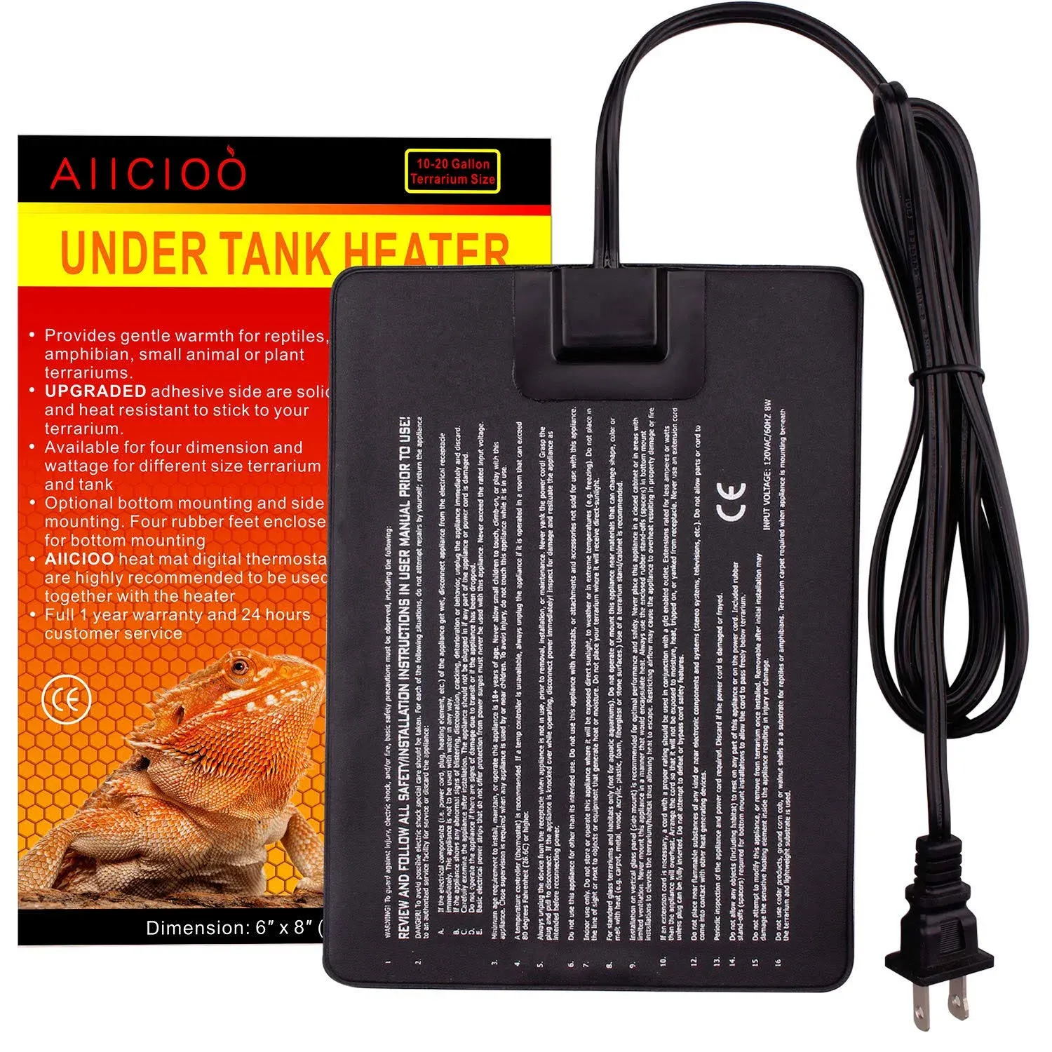 Aiicioo Under Tank Heater Reptile Heating Pad Ideal for Hermit Crab Terrarium 8