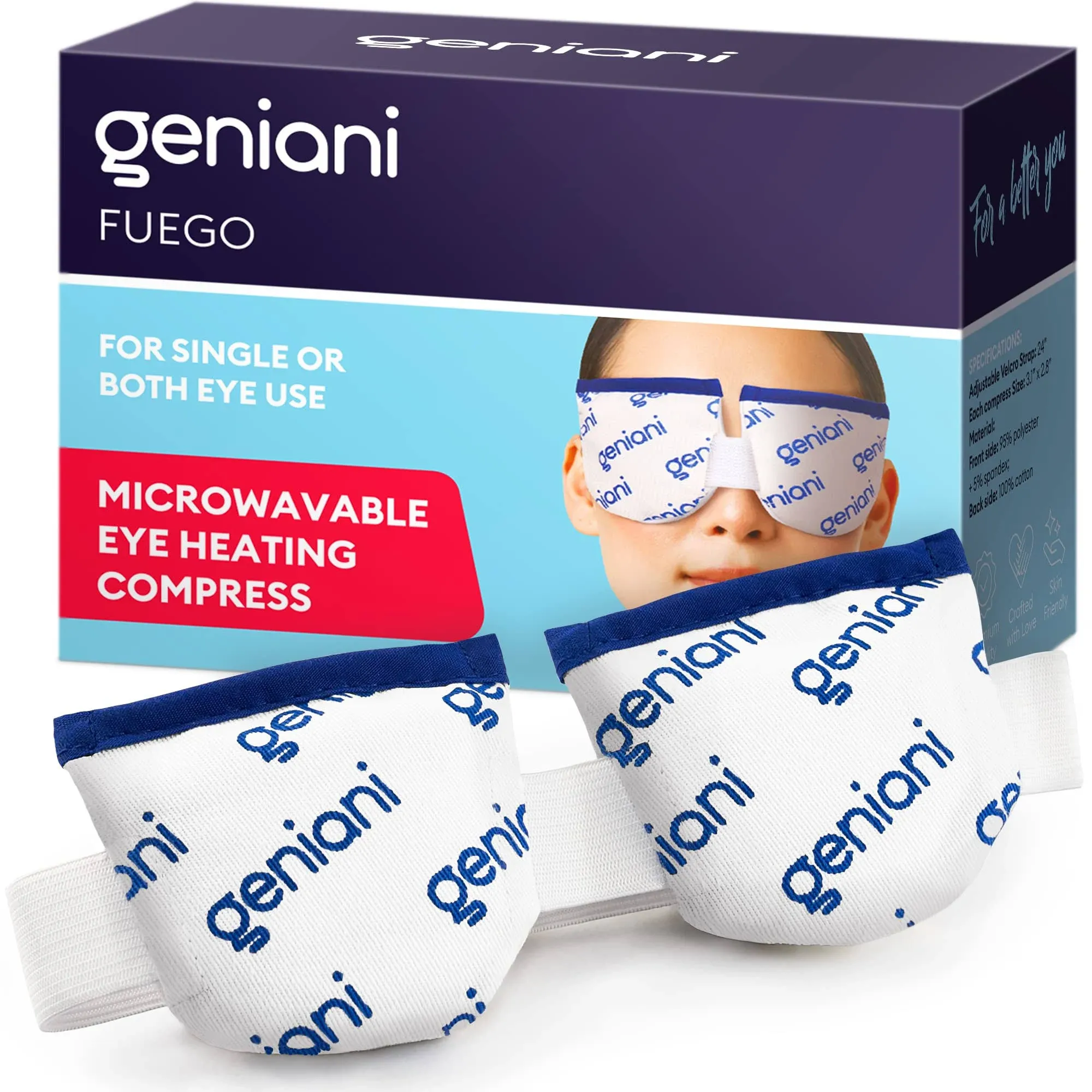 Geniani Microwave Heated Warm Compress for Eyes, Fast Acting & Effective Moist ...