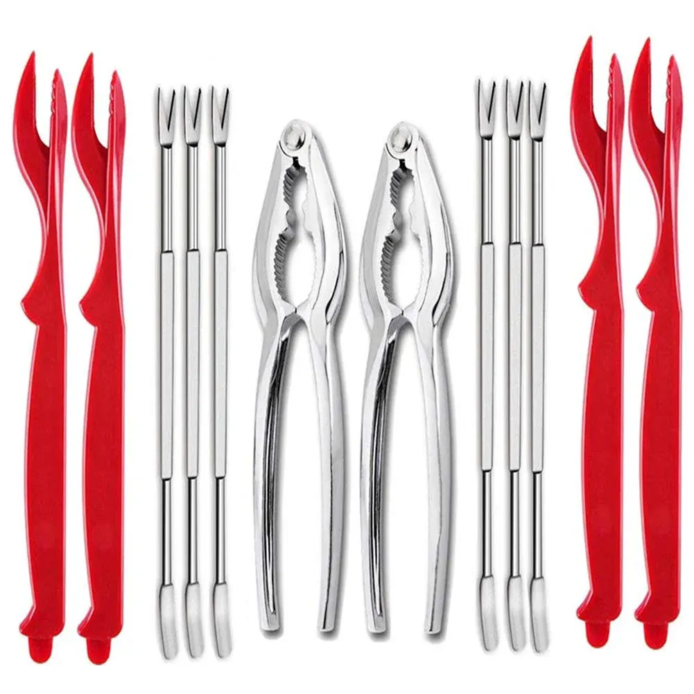 12 Pcs Crab Leg Crackers and Tools Set, Including 2 Crab Leg Crackers, 4 Red Lobster Shellers and 6 Crab Forks/Picks