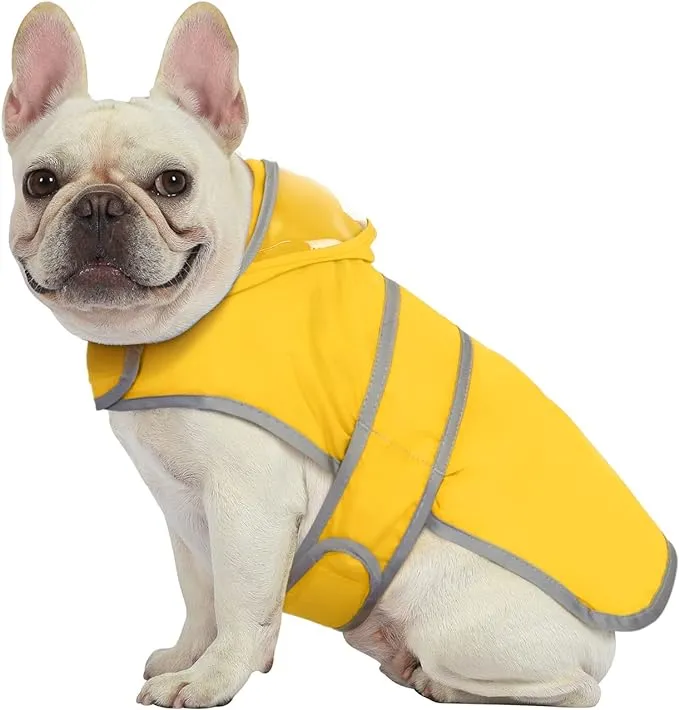 Hde Dog Raincoat with Clear Hood Poncho Rain Jacket for Small Medium Large Dogs Yellow - M