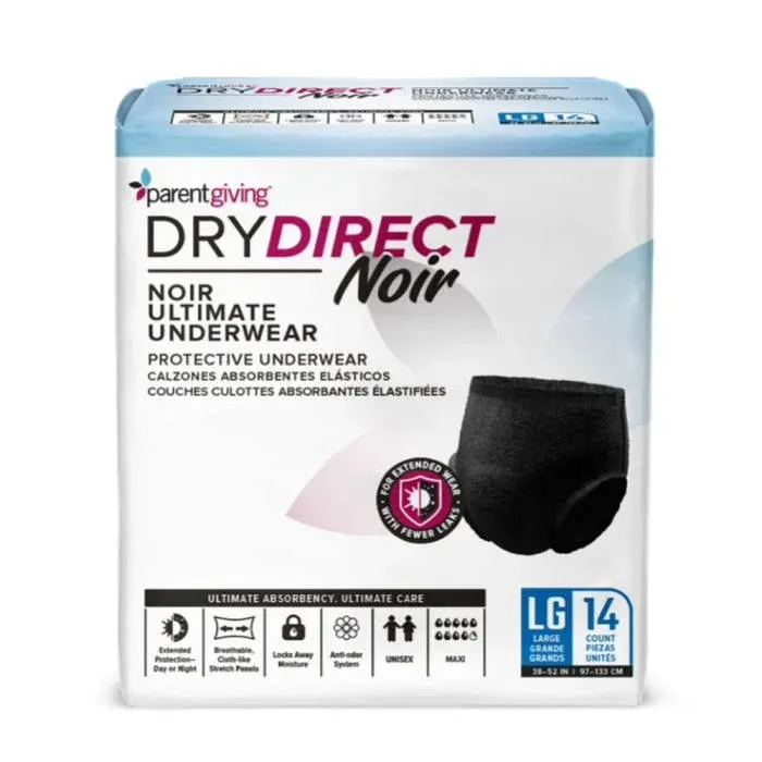 Dry Direct Ultimate Protective Underwear Large - Black Noir - Case of 56