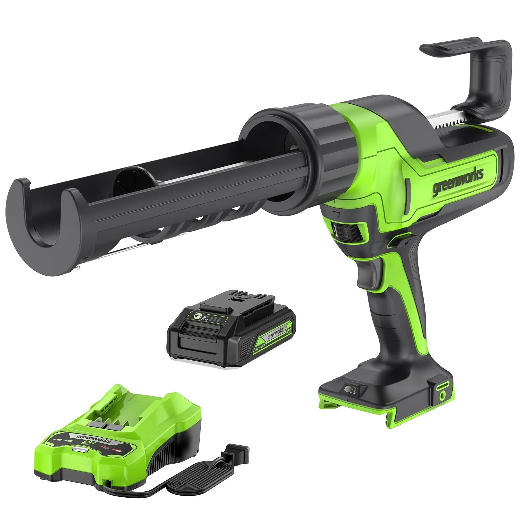 Greenworks 24V Cordless 10 oz. Caulk & Adhesive Gun 6-Speed Anti-Dripping with 2Ah USB Battery and 2A Charger