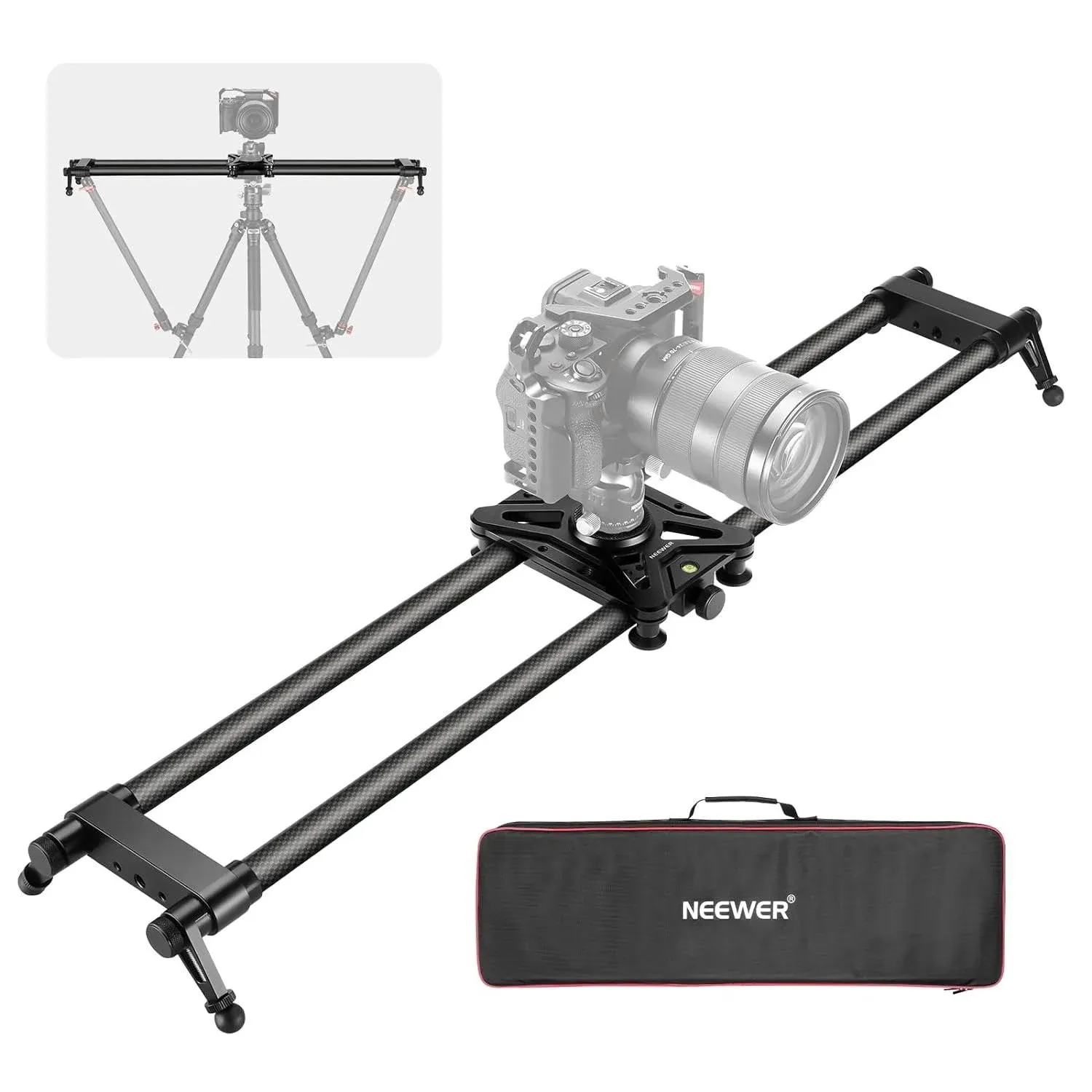 Neewer 31.5in/80cm Carbon Fiber Camera Slider, Dolly Rail Track with Thicker Tub