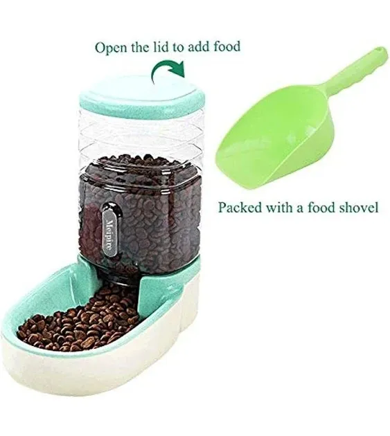 Meikuler Pets Auto Feeder 3.8L,Food Feeder and Water Dispenser Set for Small & Big Dogs Cats and Pets Animals (Green)