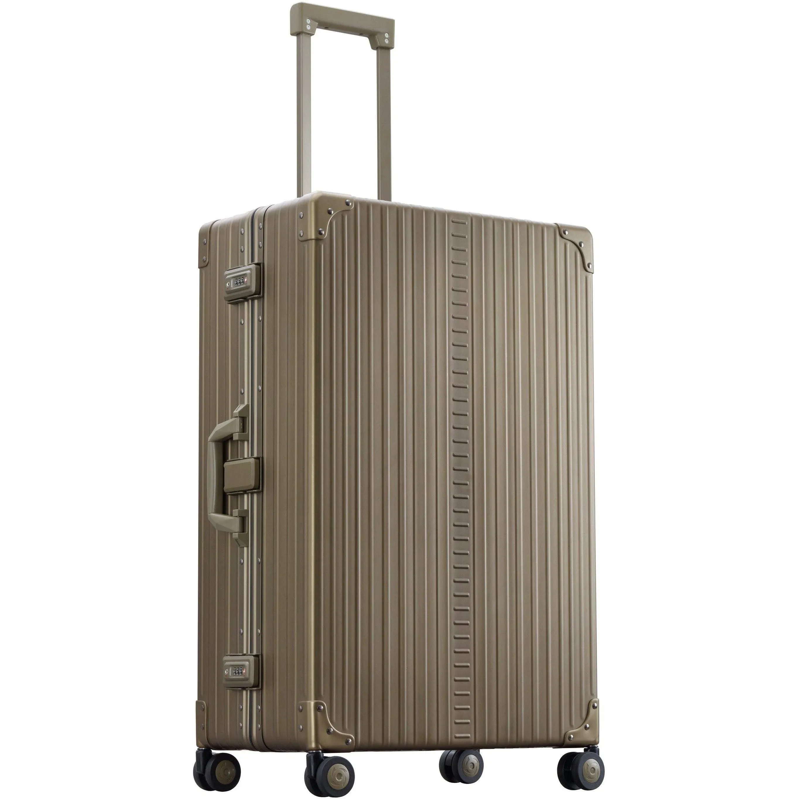 Aleon 30" Macro Traveler Aluminum Hardside Checked Luggage - Durable Spinner Suitcase with Piano Hinges, Water-Resistant, TSA Locks, Ideal for Extended Travel & Men & Women's Check-In Bag (Bronze)