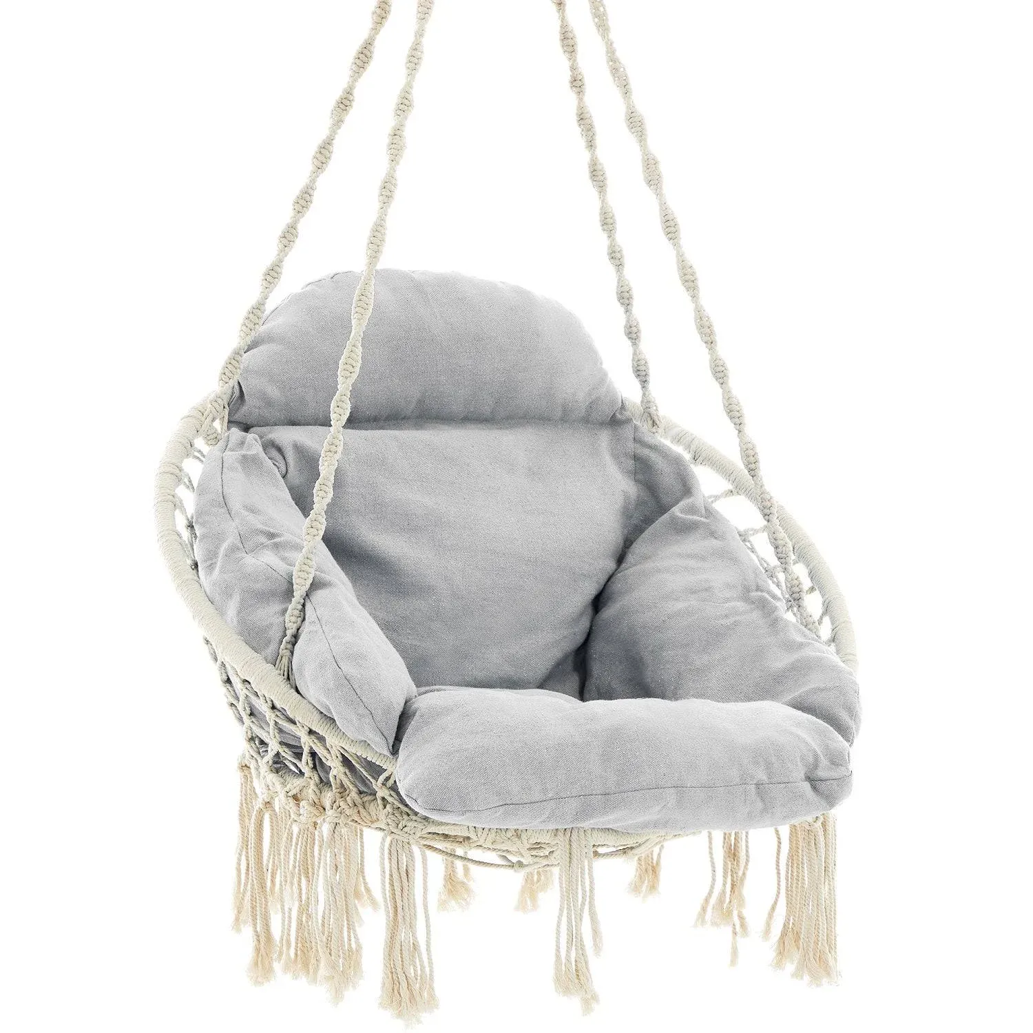 Macrame Hammock Hanging Chair with Cushion Gray