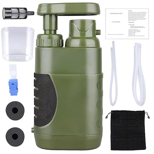 Portable Hand Pump Water Filter,100000Gallons Camping Water Filter Survival,3-Grade Backpacking Water Filter System 0.01μm Camping Water Purifier for Family-Outdoor,Emergency