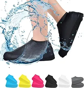 Waterproof Shoe Covers, Non-Slip Water Resistant Overshoes Silicone Rubber Rain Shoe Cover Outdoor cycling Protectors apply to Men, Women, Kids (Large, Black)