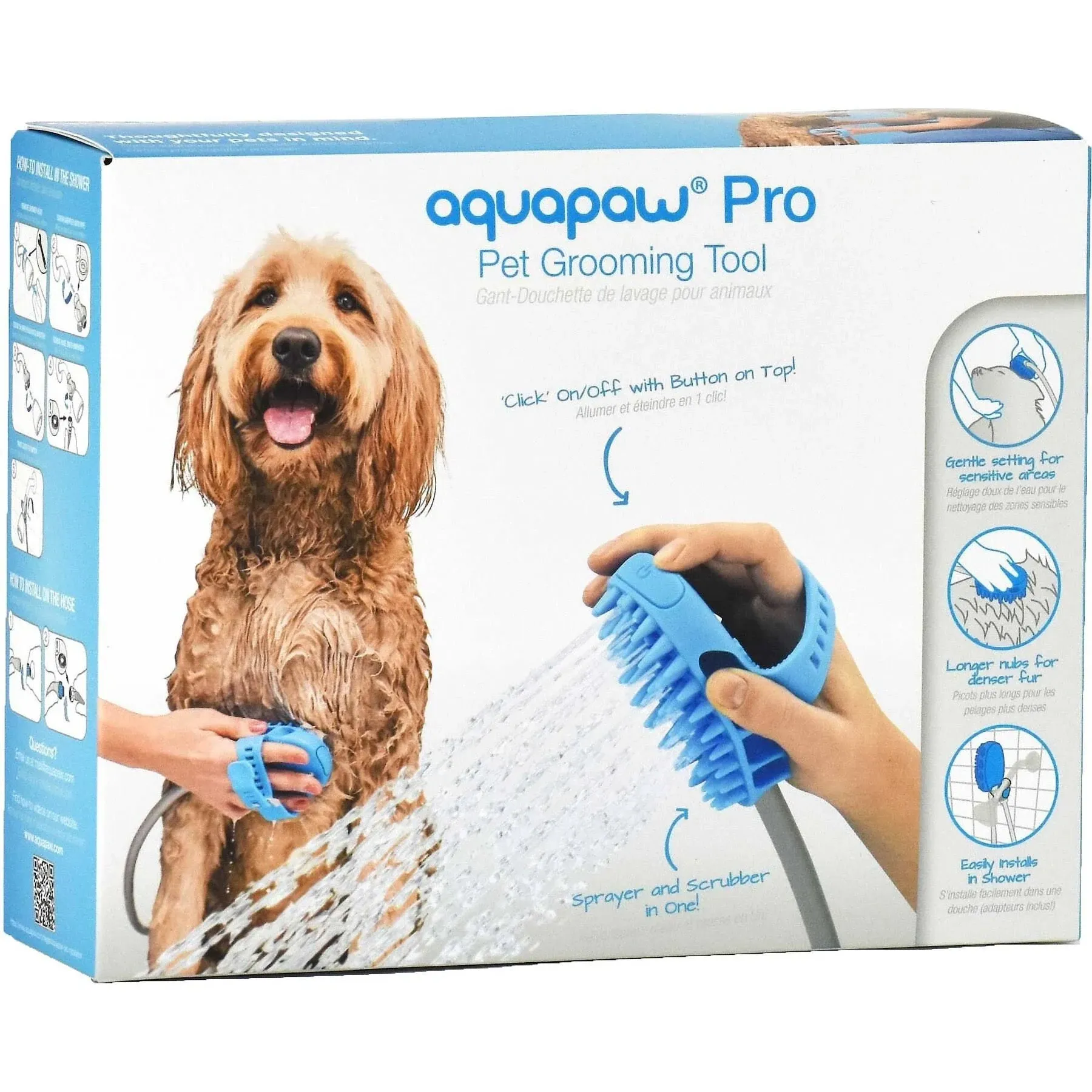 Aquapaw Dog Bath Brush Pro - Sprayer and Scrubber Tool in One - Indoor/Outdoor Dog Bathing Supplies - Pet Grooming for Dogs with Long and Short Hair - Dog Wash with Hose and Dog Shower Attachment