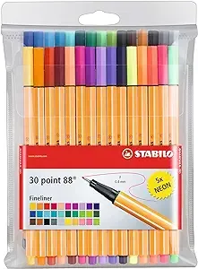 Stabilo 30 Point 88 Fineliner Markers Pens 0.4 mm 5x neon Writing Drawing Sketch