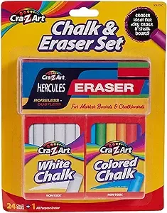 Cra-Z-Art Chalk &amp; Eraser Set 24 Chalk Sticks 12 Colored &amp; 12 White &amp; Eraser NEW