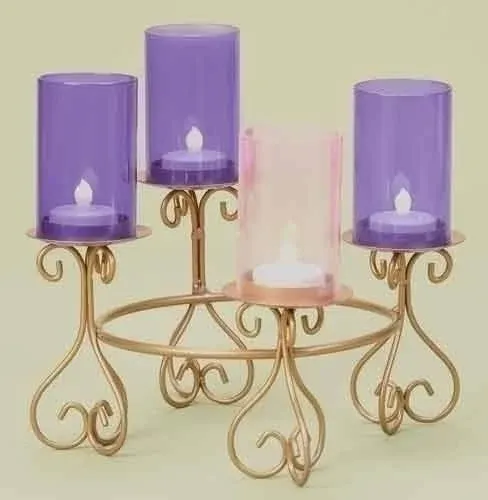 Roman Advent Wreath Votive Holder, Purple/Pink, 8.25" 