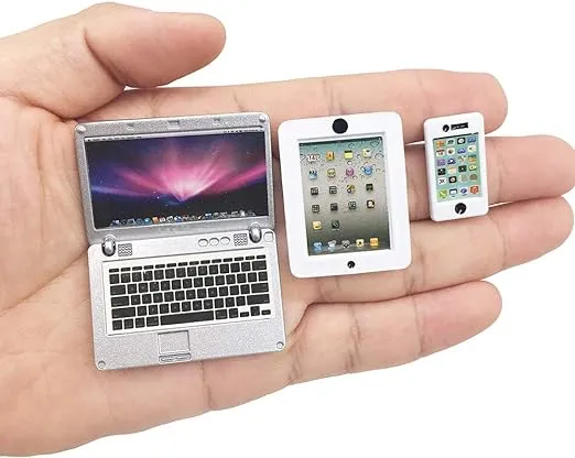3 Pack Dollhouse Mini Laptop Tablet and Smart Phone Scene Computer Simulation Accessories for Doll 1/6 1/12 Miniatures Silver