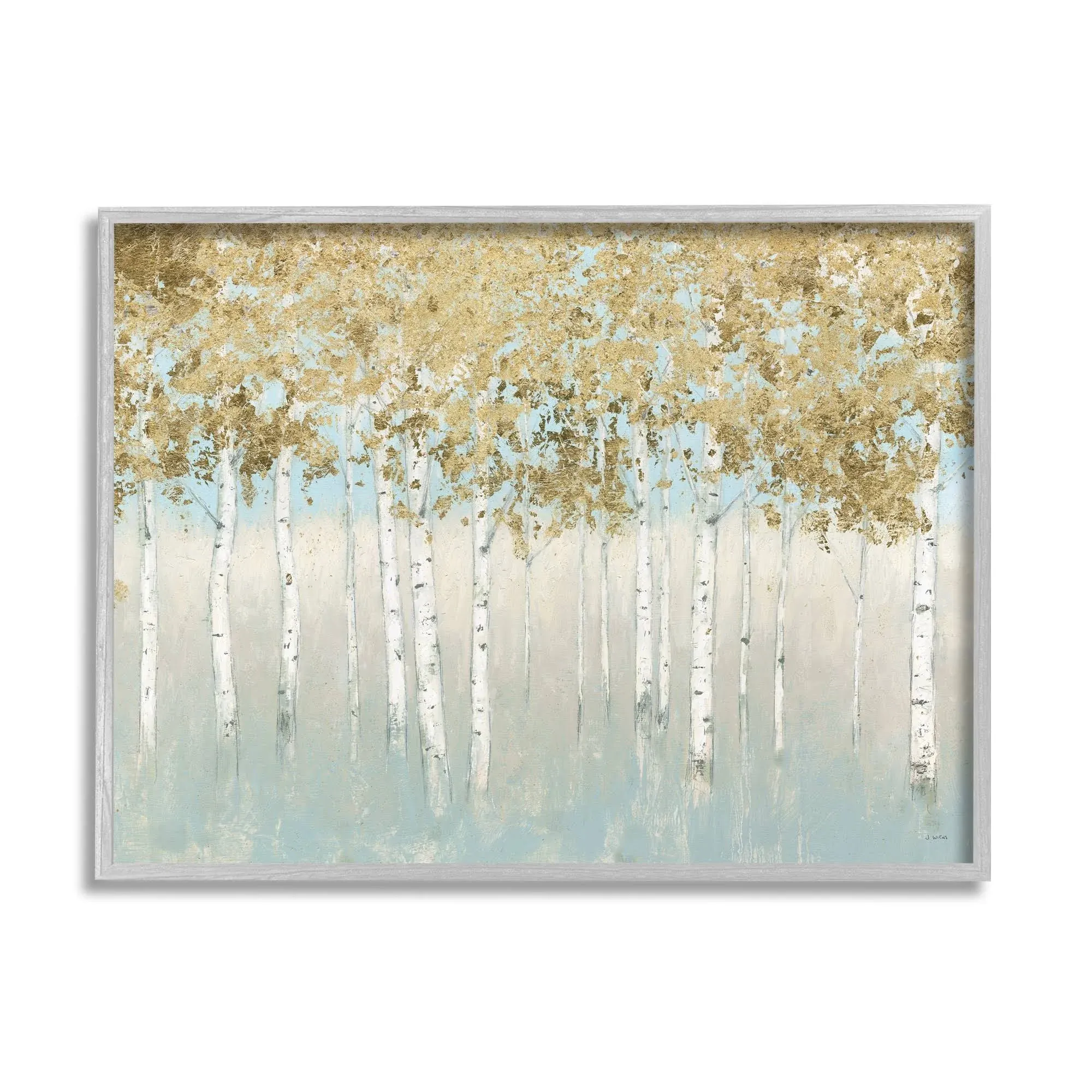 Abstract Gold Tree Landscape Painting 24&quot;x30&quot; Oversized Rustic Gray Framed Giclee Texturized Art