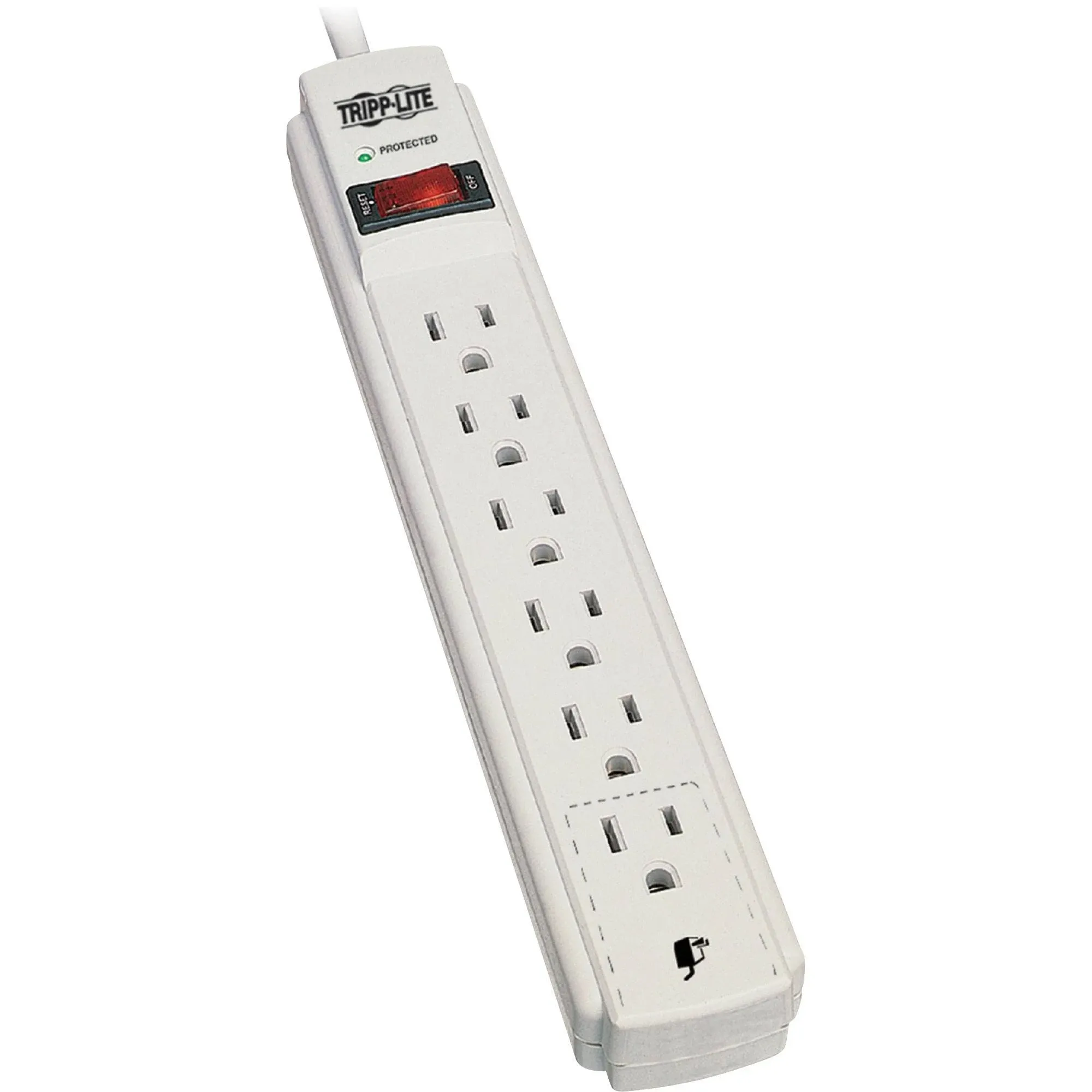 Tripp Lite Protect It! 6-Outlet Surge Protector, 8-Ft. Cord, 990 Joules, Tel/Modem Protection, Gray Housing