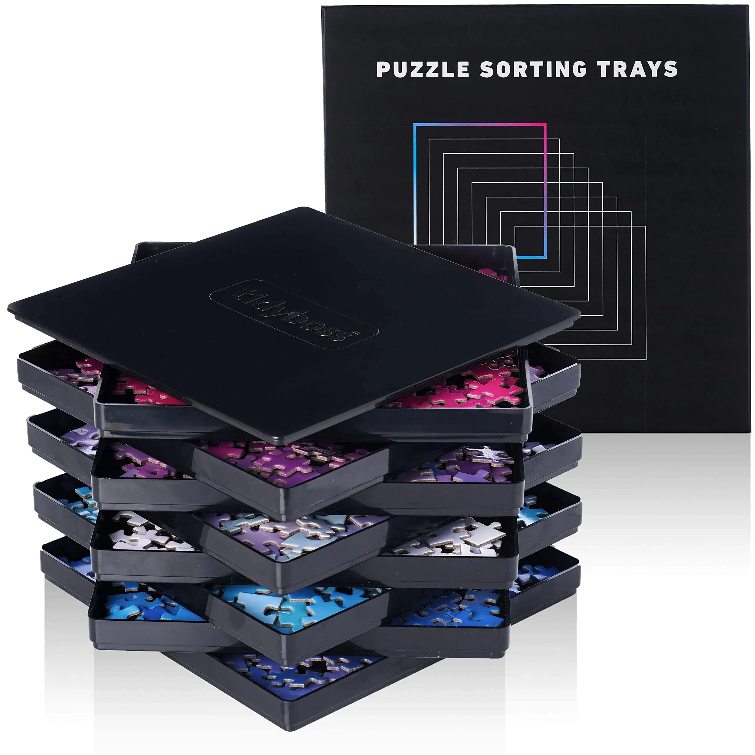 8 Puzzle Sorting Trays w/ Lid 8 x 8 In Jigsaw Accessories Black 1500 pieces NIB