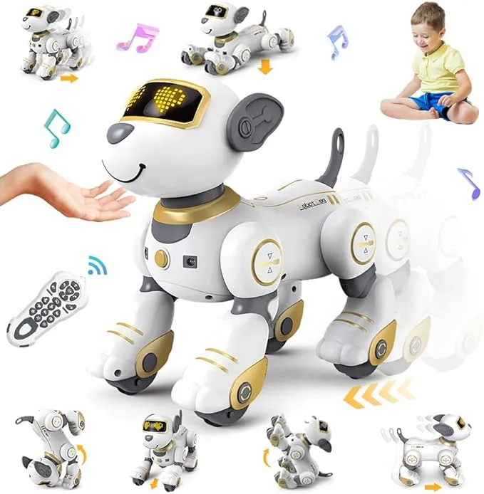 VATOS Remote Control Robot Dog Toy for Kids - Interactive Touch & Follow 17 Functions Robot Dog Pet, Programmable Smart Walking Puppy Intelligent Dancing Dog Robot Toys for Girls 3-12 Gifts (Gold)