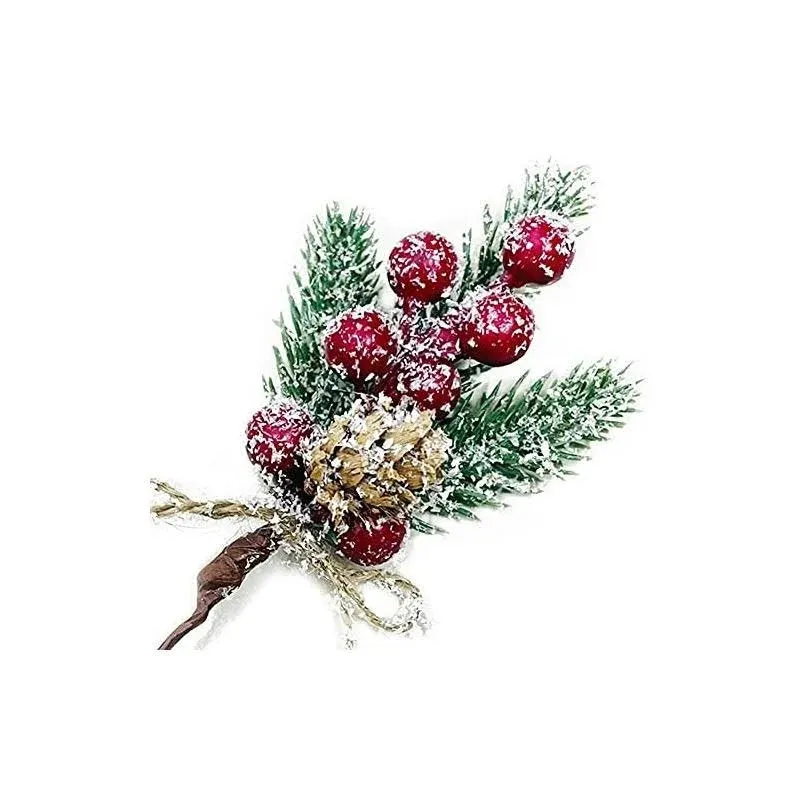 Christmas Pine Branches, Berries & Cones - 8pcs Floral Picks for Xmas Wreaths, Garlands & Decorations