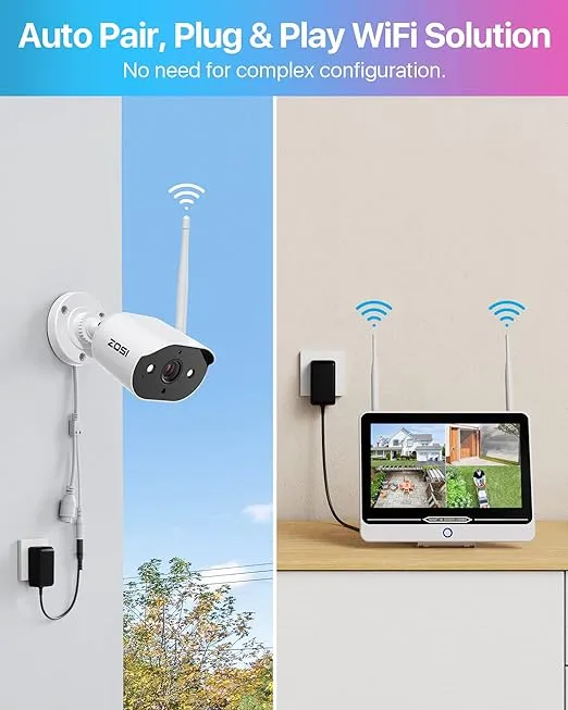 ZOSI 2K All in one Wireless Security Camera System with 12.5in LCD Monitor,8PCS 3MP Outdoor Indoor IP Cameras,2TB Hard Drive,100ft Night Vision,IP66 Weatherproof,for Home Business 24/7 Recording
