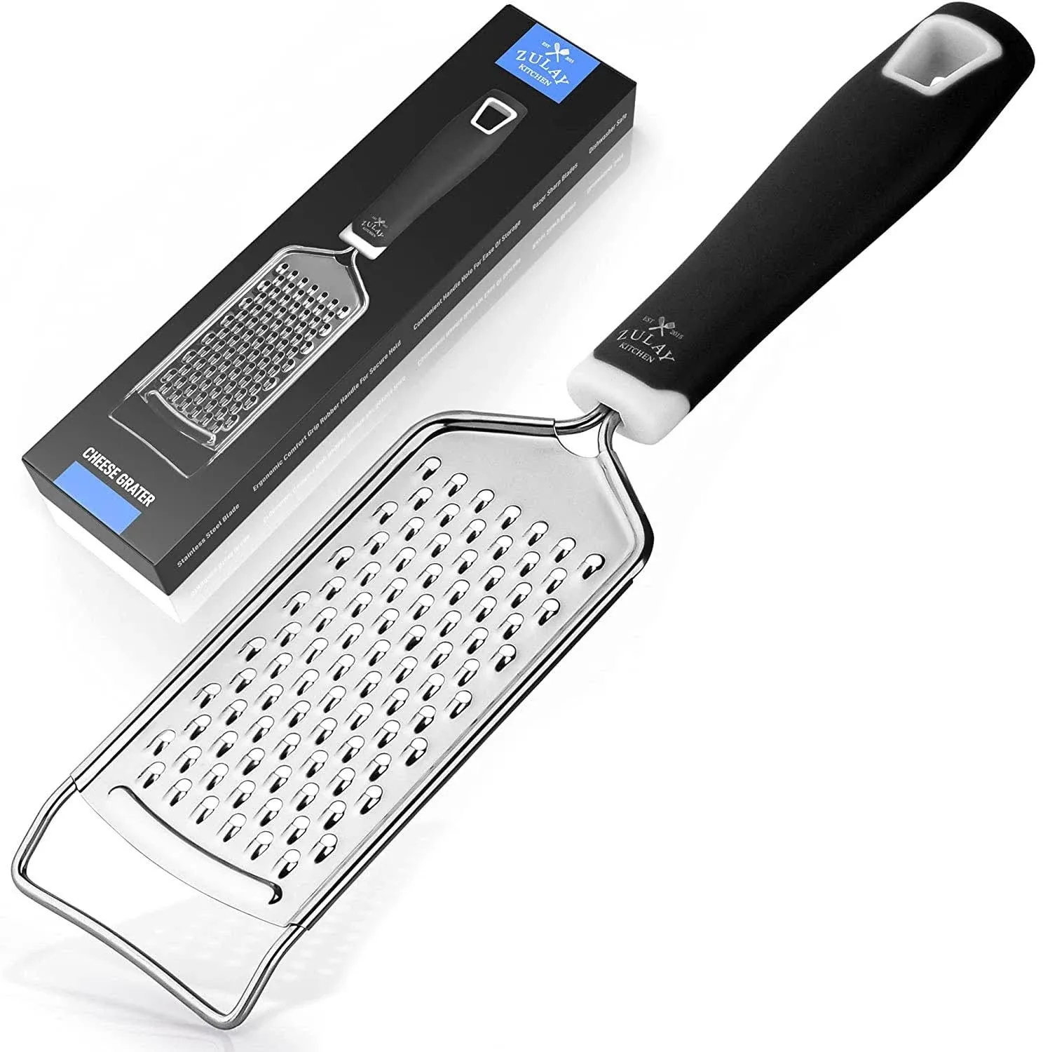 Zulay Kitchen Professional Stainless Steel Flat Handheld Cheese Grater - Black