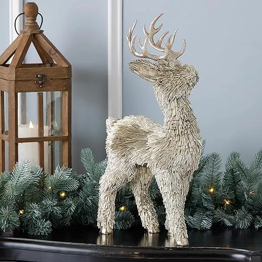 Pipa Standing Deer Handcrafted | Christmas Themed Decoration Champagne Color 27.5"