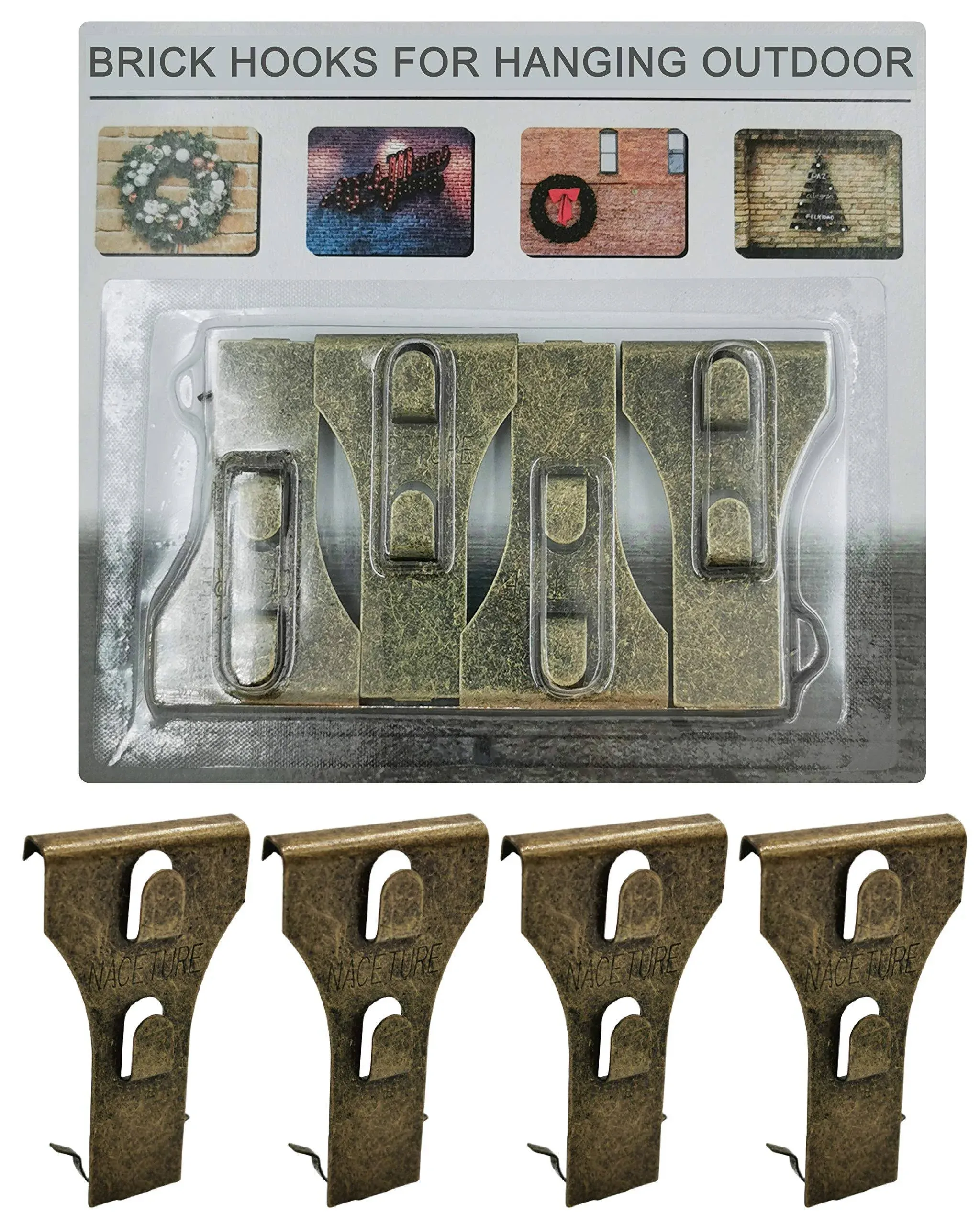 NACETURE Brick Hook Clips (4 Pack) Outdoor Brick Hangers Wall Clips for Hanging ...