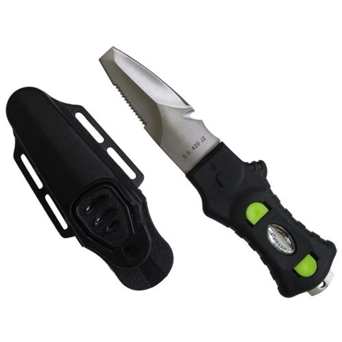 Scuba Diving Compact Black Stainless Steel Blunt Tip BCD Knife, Silver, Black