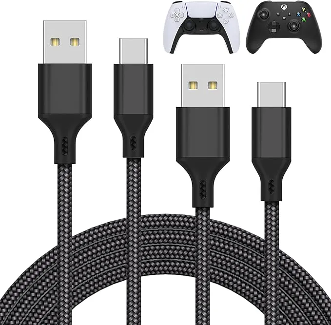 MENEEA Charger Charging Cable for PS5/PS5 Pro Controller,for Xbox Series X/Xbox Series S,for Nintendo Switch 2 Pack 10FT Replacement USB C Cord Nylon Braided Type-C Ports Accessories Kit,Black