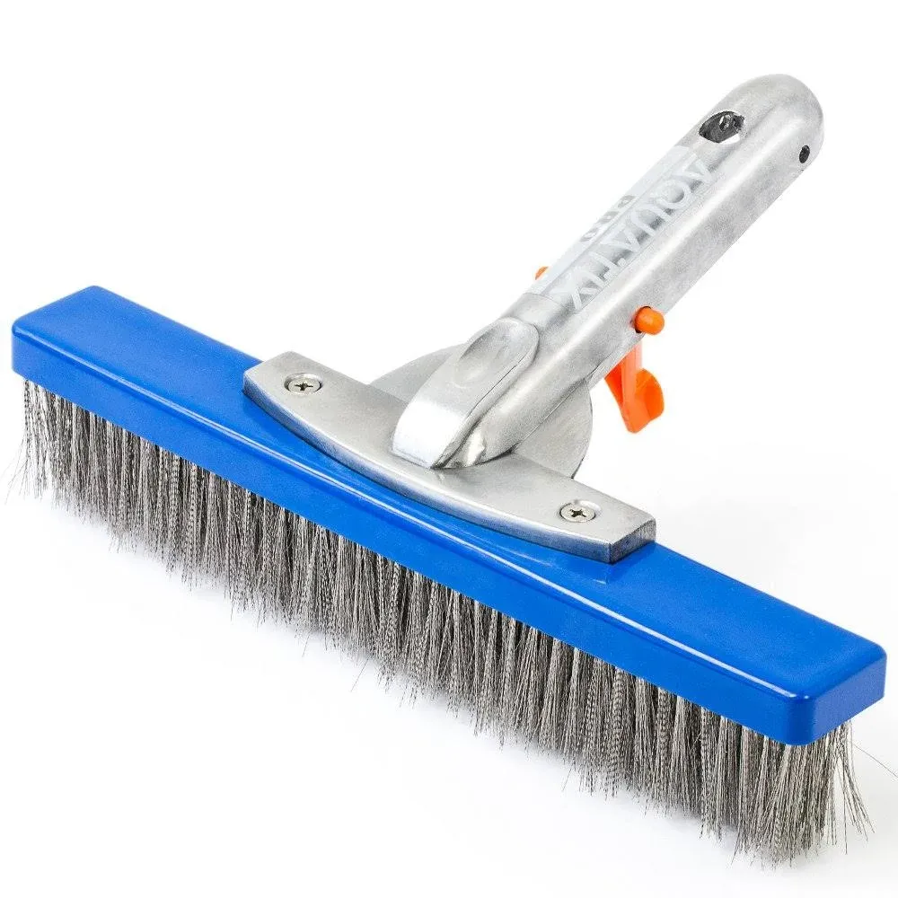 Aquatix Pro Heavy Duty Pool Brush, Durable 10" Swimming Pool Cleaner Brush Best for Tackling Stubborn Stains, Aluminium Handle & Stainless Steel