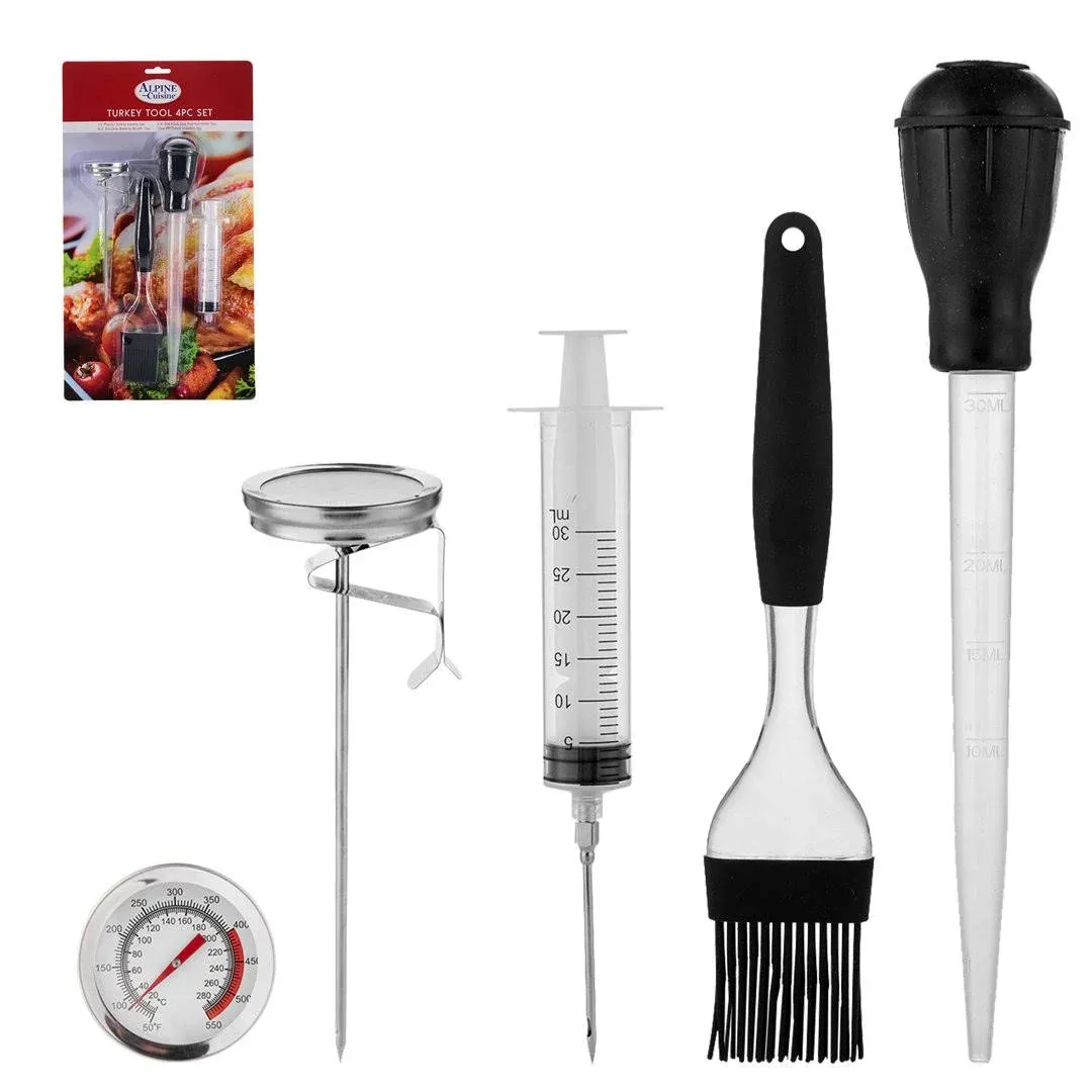 Alpine Cuisine Turkey Tool 4 PC Set with Meat Thermometer Marinade Brush Turkey ...