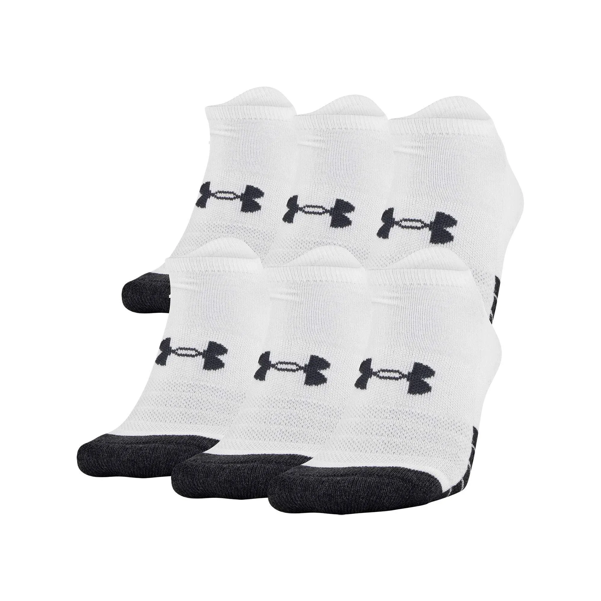 Under Armour Unisex Performance Tech No Show Socks 6-Pack - White, Medium