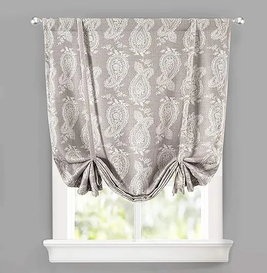 DriftAway Adrianne Tie Up Curtain Blackout Tie Up Curtain for Kitchen Bathroom Damask Pattern Thermal Insulated Adjustable Balloon Tie Up Shade for Small Window Rod Pocket Single 45 x 63 Inch Tan