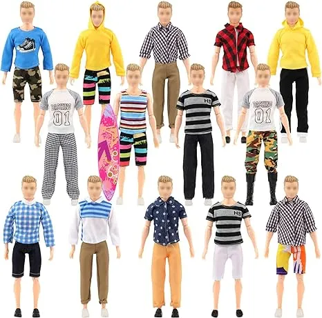 SOTOGO 27 Pieces Doll Clothes and Accessories for 12" Boy Doll Includes 12 Sets Casual Clothes, Career Jacket,Pants Outfits,Shoes and Surfboard