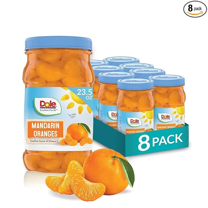 Dole Fruit Jars, Mandarin Oranges in 100% Fruit Juice, Gluten Free, Pantry Staples, 23.5 Oz Resealable Jars, 8 Count