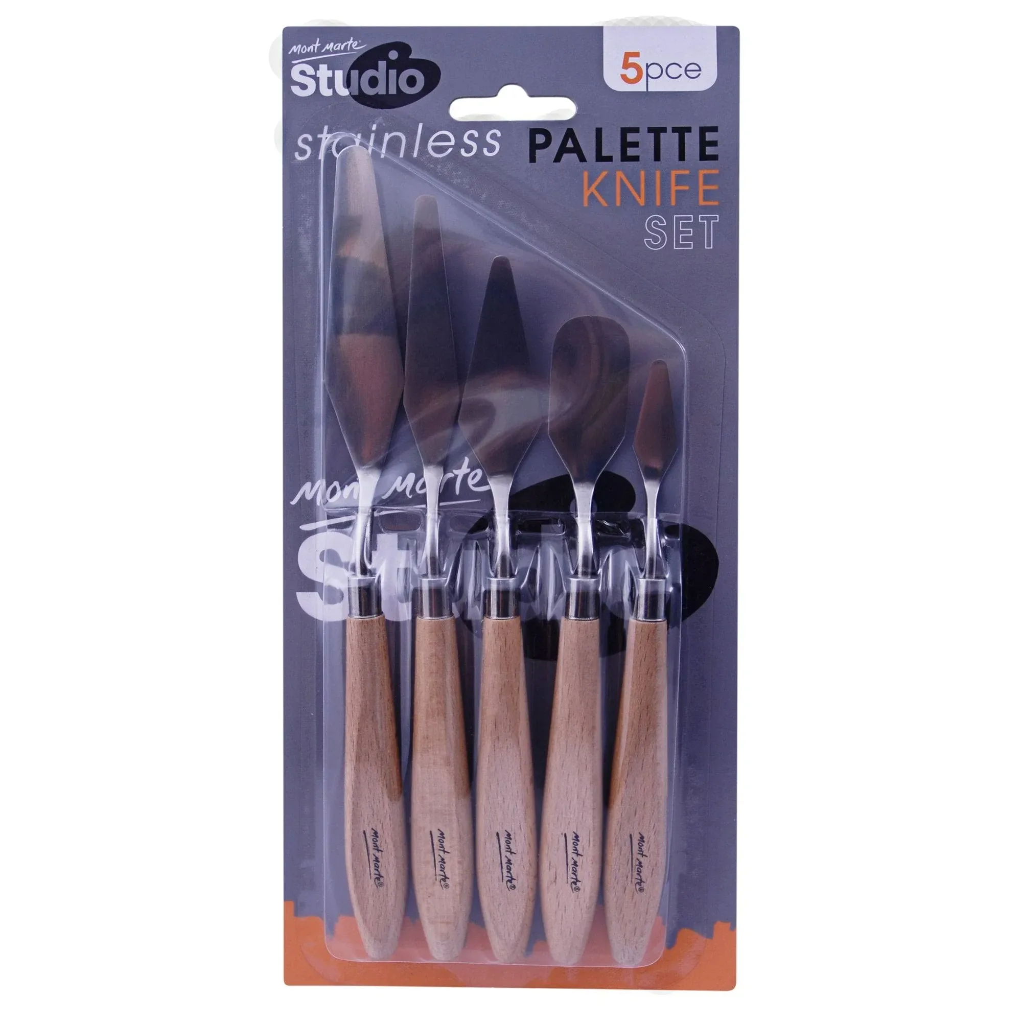 Mont Marte Studio Palette Knife Set, 5 Piece. Selection of Different Sizes and Styles of Stainless