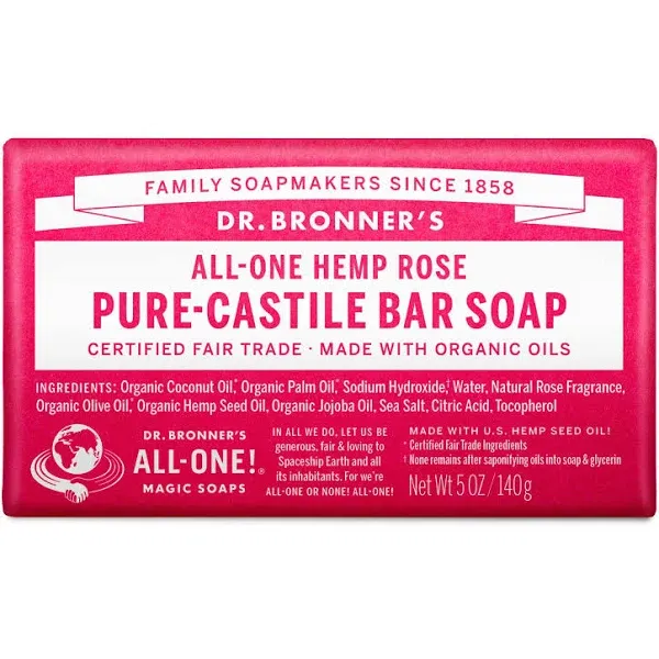 Dr Bronner&#039;s / Bronners Hemp Rose Scent Pure-Castile Magic Bar Soap Organic 5 Oz