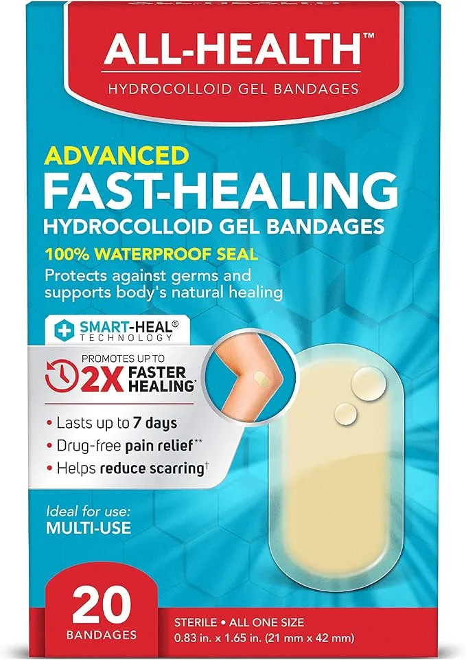 All Health All Health Advanced Fast Healing Hydrocolloid Gel Bandages, Large Wound Dressing, 4 ct | 2X Faster Healing for First Aid Blisters or Wound Care