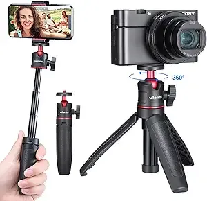 ULANZI MT-08 Extension Pole Tripod, Mini Selfie Stick Tripod Stand Handle Grip for Webcam iPhone 11 Pro Max Samsung Smartphone Canon G7X Mark III Sony ZV-1 RX100 VII A6400 A6600 Cameras Vlogging