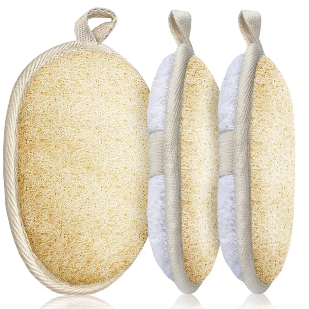 3 Packs Exfoliating Loofah Sponge Pads,Large 5”x 7”-100% Natural Luffa and... 