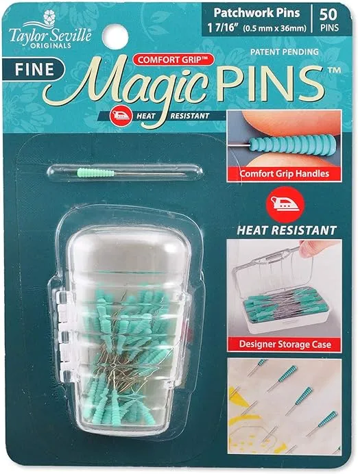 Taylor Seville Originals Comfort Grip Patchwork Fine Magic Pins-Sewing and Quilting Supplies and Notions-Sewing Notions-50 Count