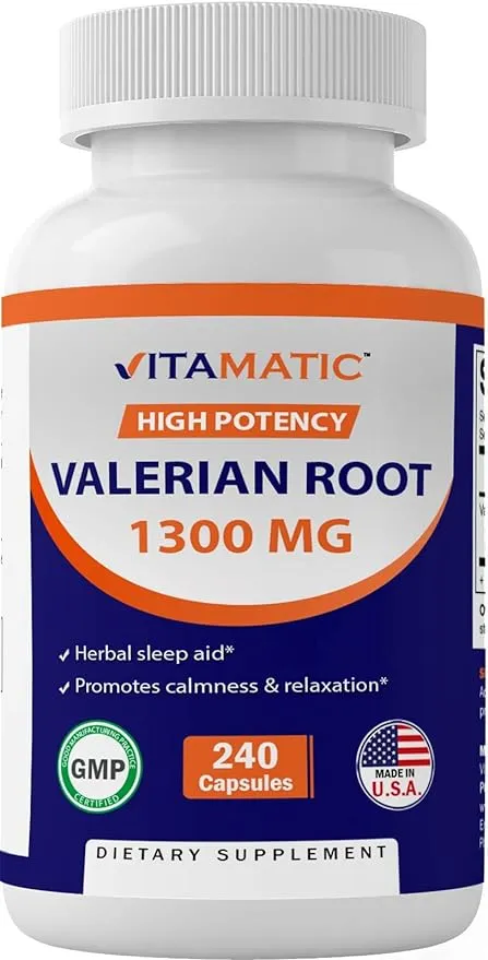 Vitamatic Valerian Root 5000 mg Equivalent per Capsule - 240 Capsules - 20X Concentrated Extract from 20:1 250mg - Herbal Sleep Aid