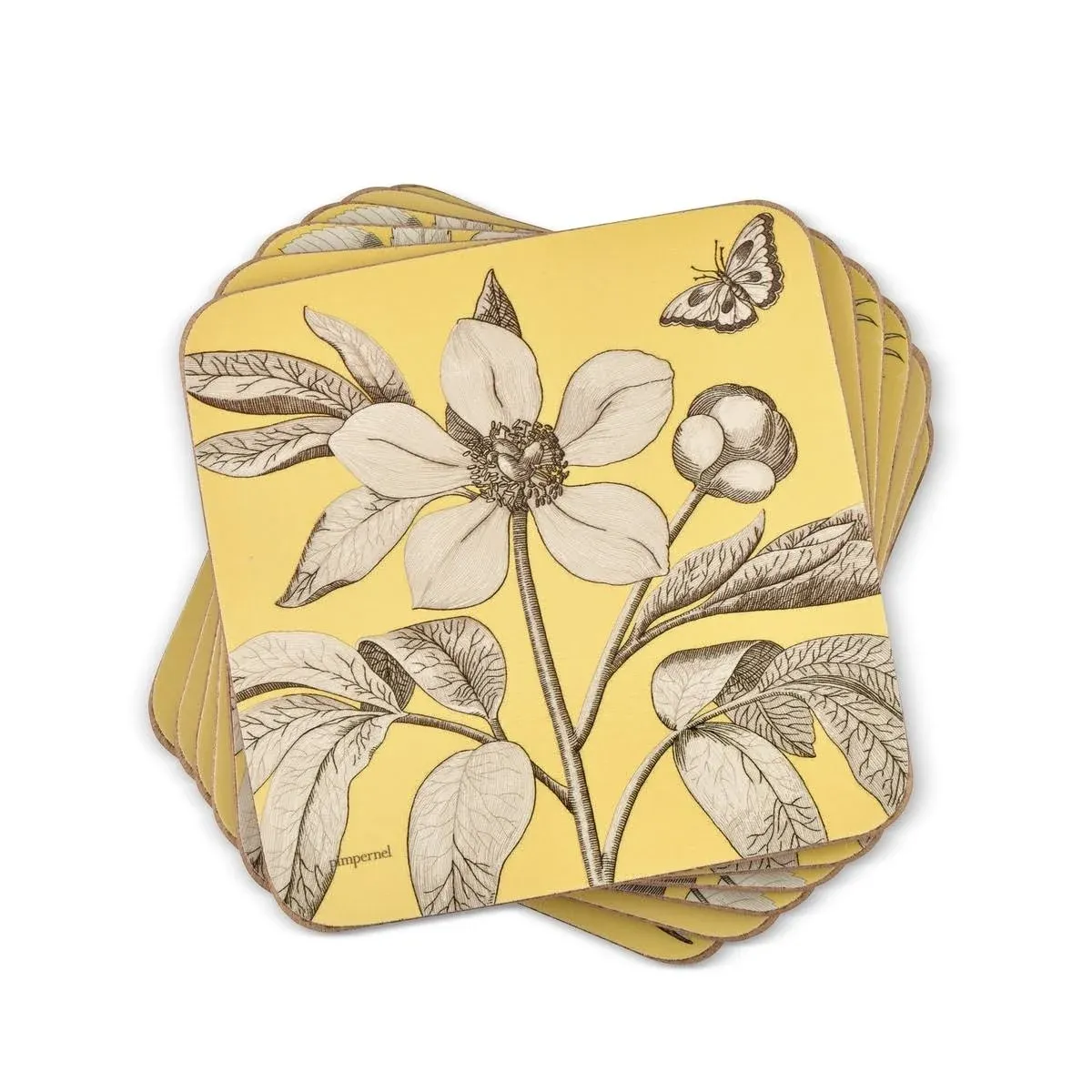 Pimpernel Etchings & Roses Yellow Coasters