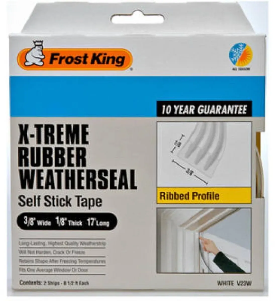 Foam Weatherseal Tape, 3/8 in W, 17 ft L, 1/8 in Thick, Rubber, White