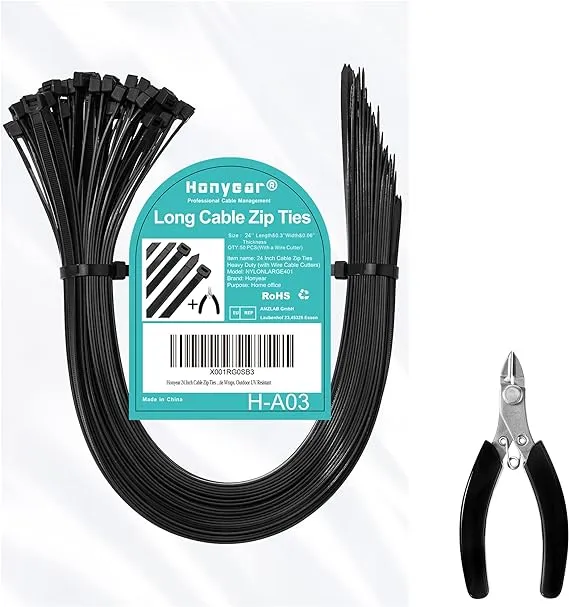 Honyear Cable Zip Ties 24 Inch Heavy Duty with Wire Cable Cutters