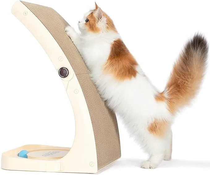 Cat Scratcher, Premium Cat Scratch Pad wtih Solid Frosted Frame and Turntable Toy, Vertical Curved Cat Scratching Post for Indoor Cats, Replaceable Cat Scratching Cardboard