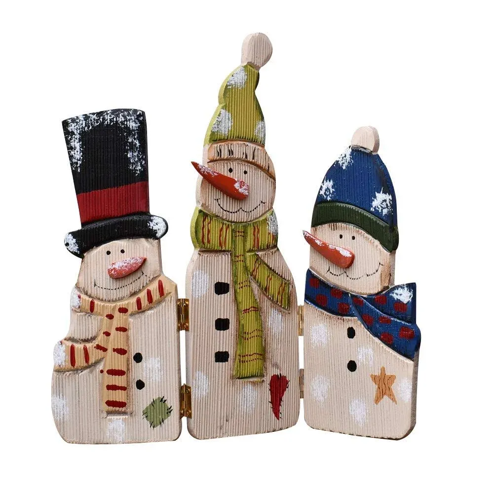 Wood Snowman Tabletop Decoration Triple Snowman Decorative Folding Screen Wooden Christmas Signs Holiday Centerpiece Home Xmas Decor