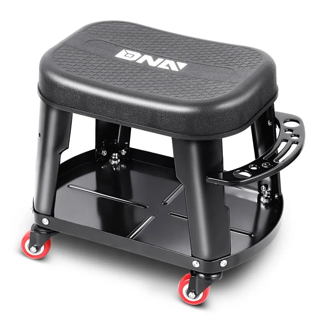 DNA MOTORING TOOLS-00252 Removable Rolling Garage Stool With Seat Cushion & Tool Tray Plate,300lbs Max Weight Capacity