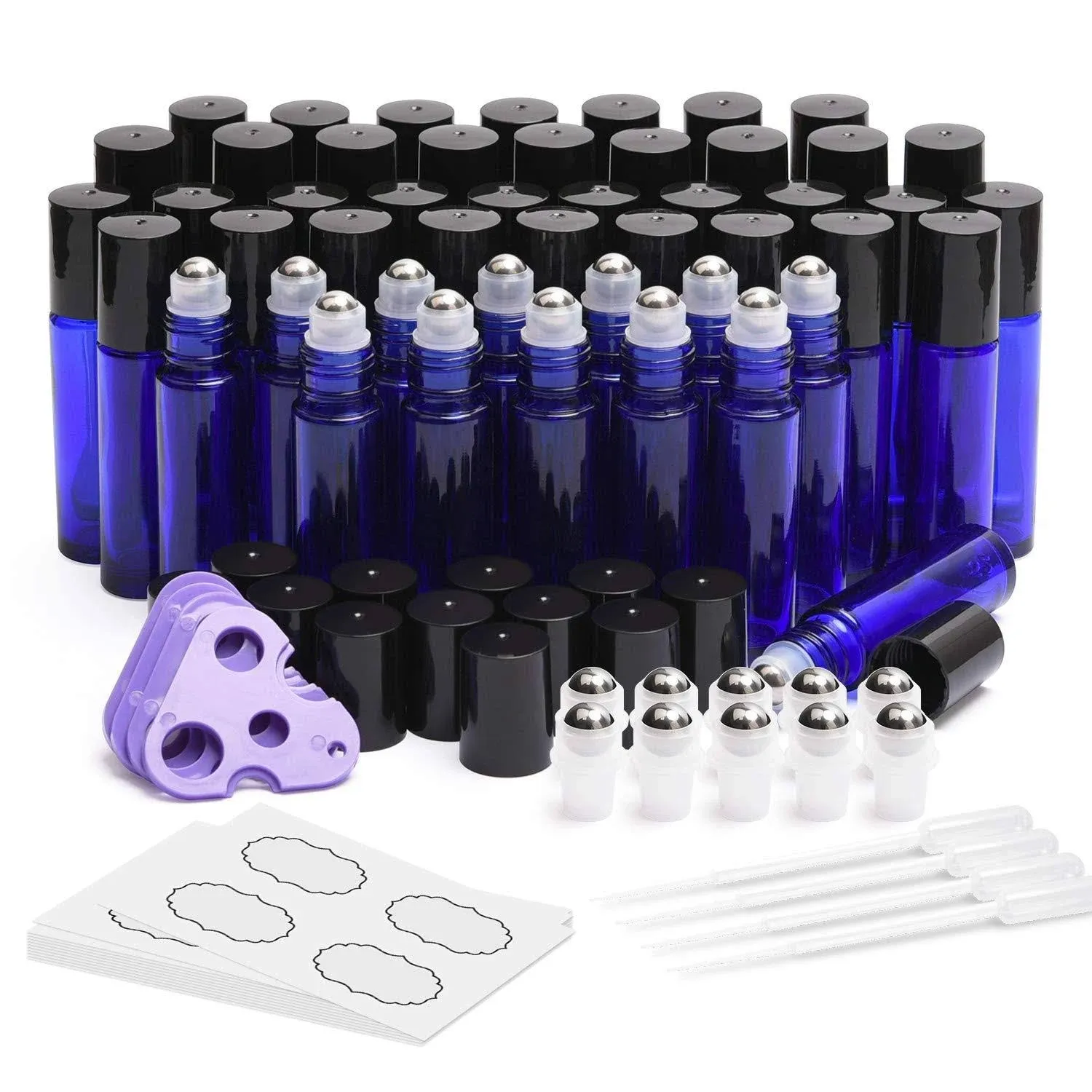 ULG 8-/48-Pack Essential Oil Roller Bottles 10ml, Cobalt 48-Pack, Blue 