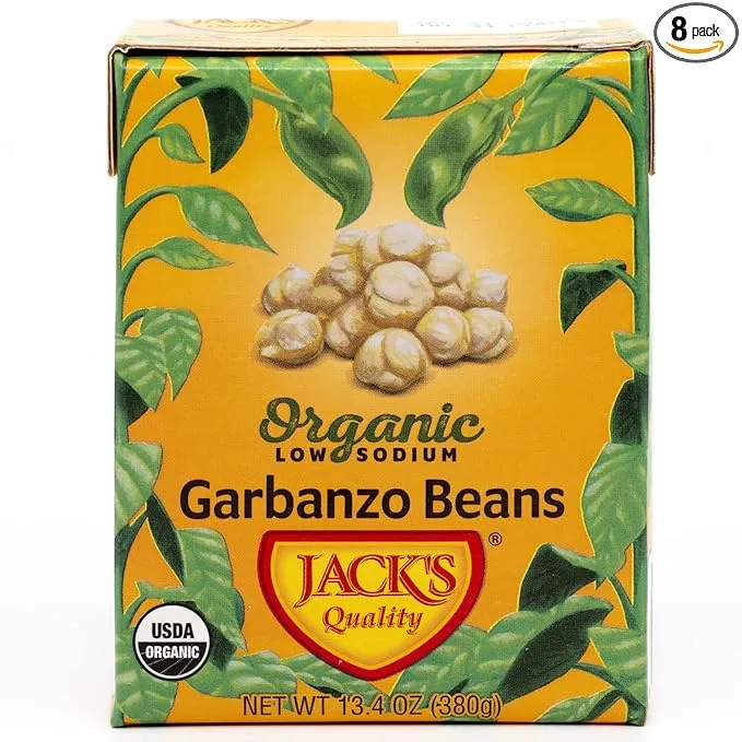 Jack's Organic Chickpeas Garbanzo Beans 13.4 oz. | Packed with Protein and Fiber, Heart Healthy, Low Sodium & Non GMO | (8-PACK)