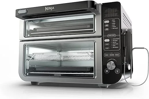 Ninja DCT451 12-in-1 Smart Double Oven with FlexDoor, Thermometer, FlavorSeal, Smart Finish, Rapid Top Convection and Air Fry Bottom , Stainless Steel (pack of 1)
